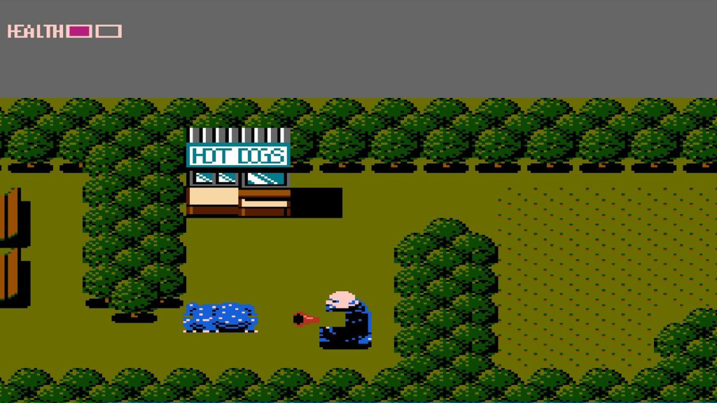 A screenshot of Sunsoft's Fester's Quest on the Nintendo Entertainment System, showing the title character moving through a map.