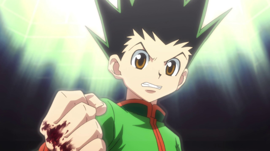 Gon making a fist and looking determined in Hunter x Hunter