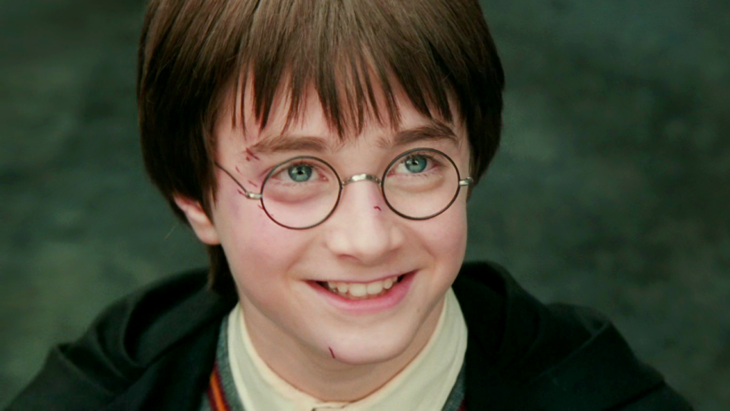 Harry Potter (Daniel Radcliffe) smiling in The Philosopher's Stone