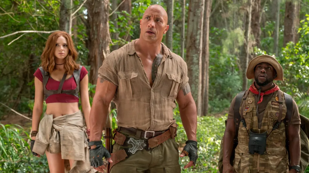 Karen Gillan, Dwayne Johnson, and Kevin Hart in Jumanji