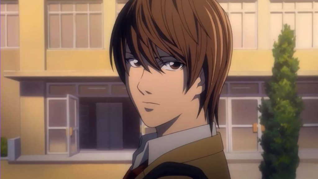 Light Yagami looking back at something in Death Note episode 1