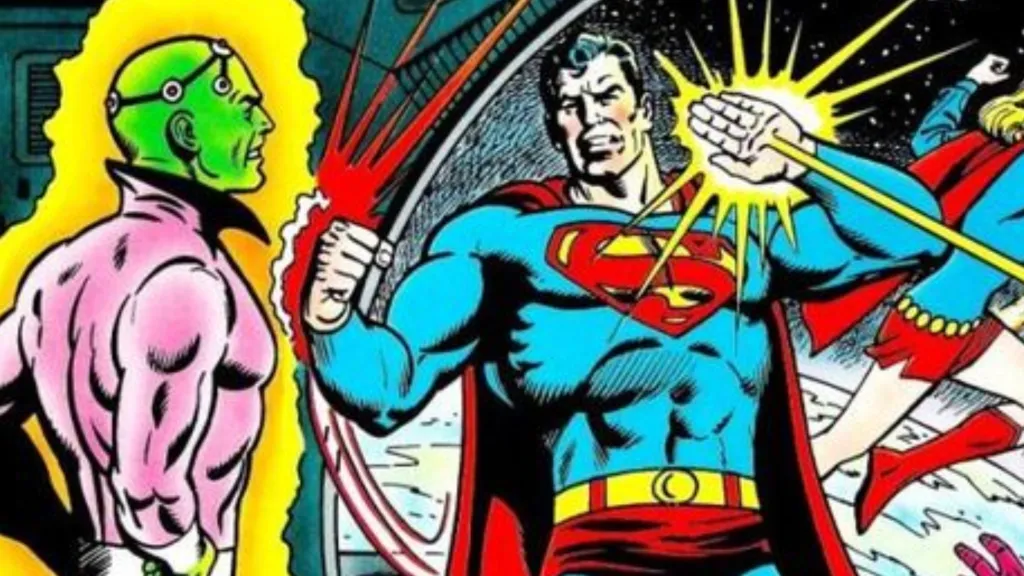 Superman fighting Brainac while Supergirl fights in space