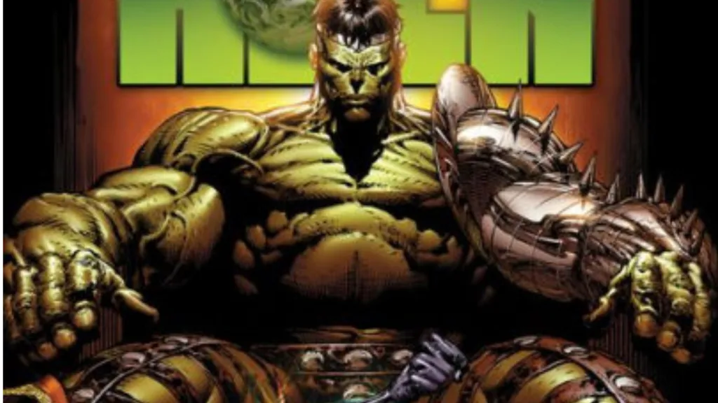 Worldbreaker Hulk sitting on a throne