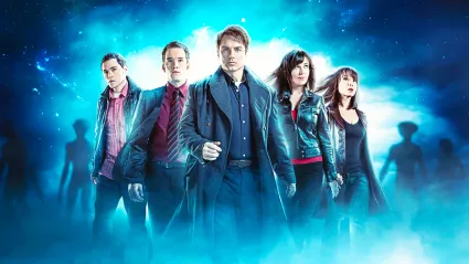 Owen, Ianto, Jack, Gwen, and Tosh in Torchwood
