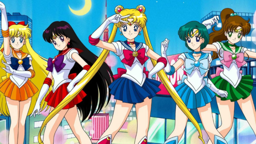 Sailor Venus, Sailor Mars, Sailor Moon, Sailor Mercury, and Sailor Jupiter in Sailor Moon