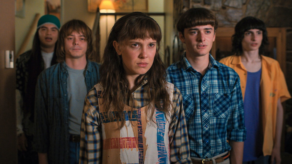 Argyle, Jonathan, Eleven, Will, and Mike looking serious in Stranger Things season 4