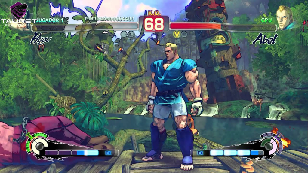 A screenshot from Ultra Street Fighter IV, showing Abel standing victorious.