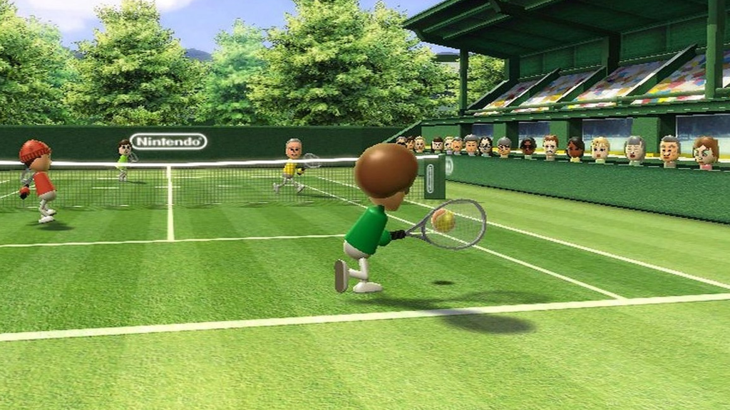 A screenshot from Wii Sports on the Wii, showing a tennis match.