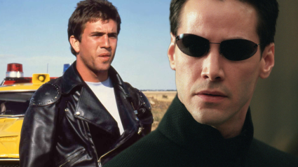Split image of Mel Gibson in Mad Max and Keanu Reeves in The Matrix Reloaded