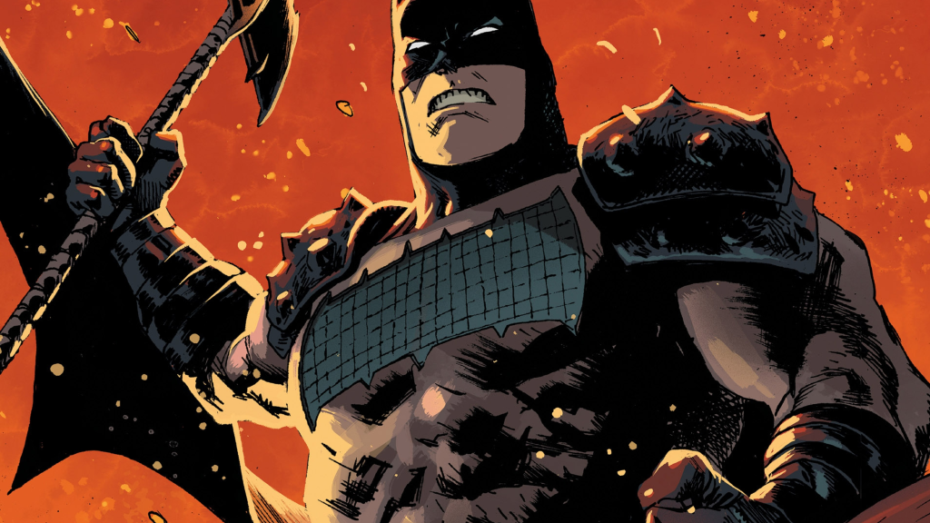 Absolute Batman Grabbing Axe and Scowling