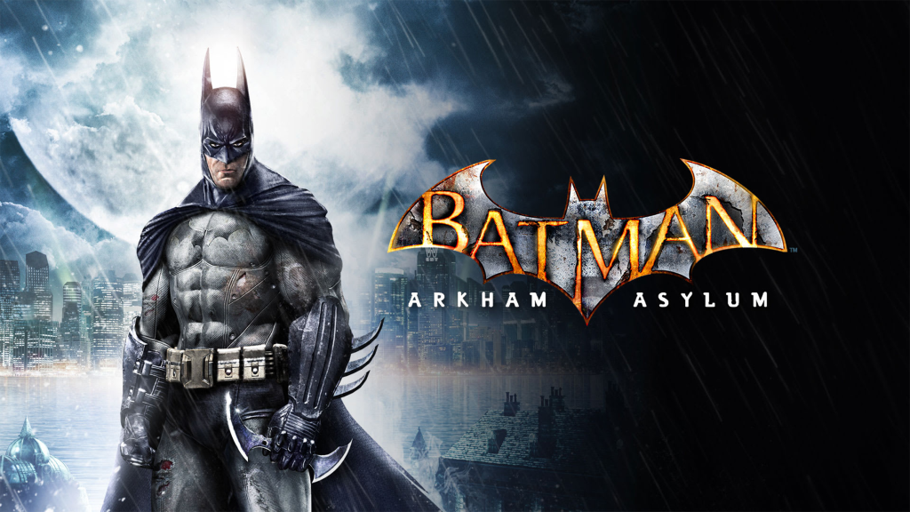 Promotional art and logo for Batman: Arkham Asylum.