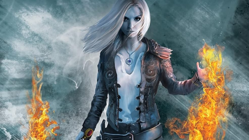 The cropped cover of Empire of Storms by Sarah J. Maas featuring Aelin wielding fire
