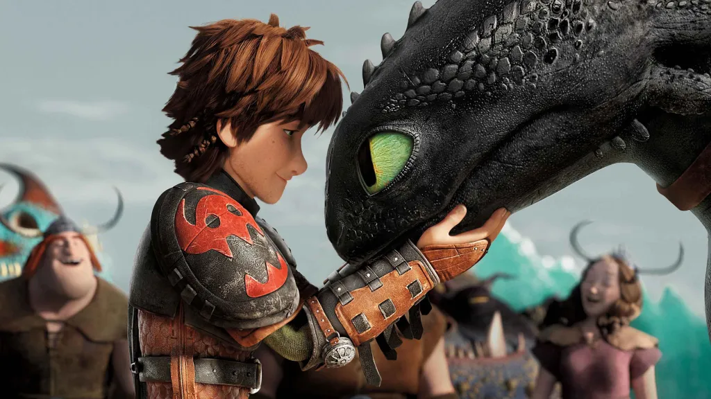 Hiccup and Toothless face to face in How To Train Your Dragon 2.