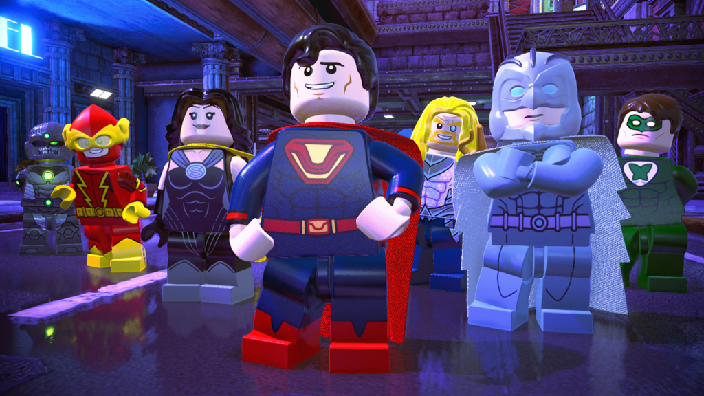 A screenshot from LEGO DC Super-Villains, showing Earth 2's villains together.