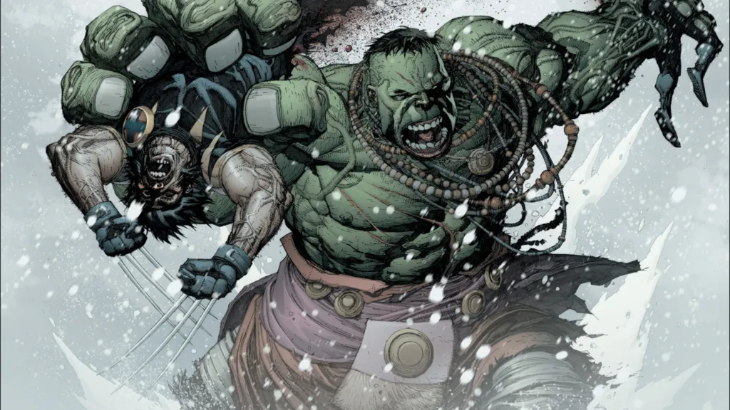 Ultimate Hulk ripping Ultimate Wolverine in half