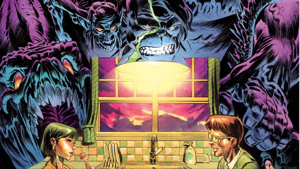 Infernal Hulk overlooking Bruce and his new girlfriend