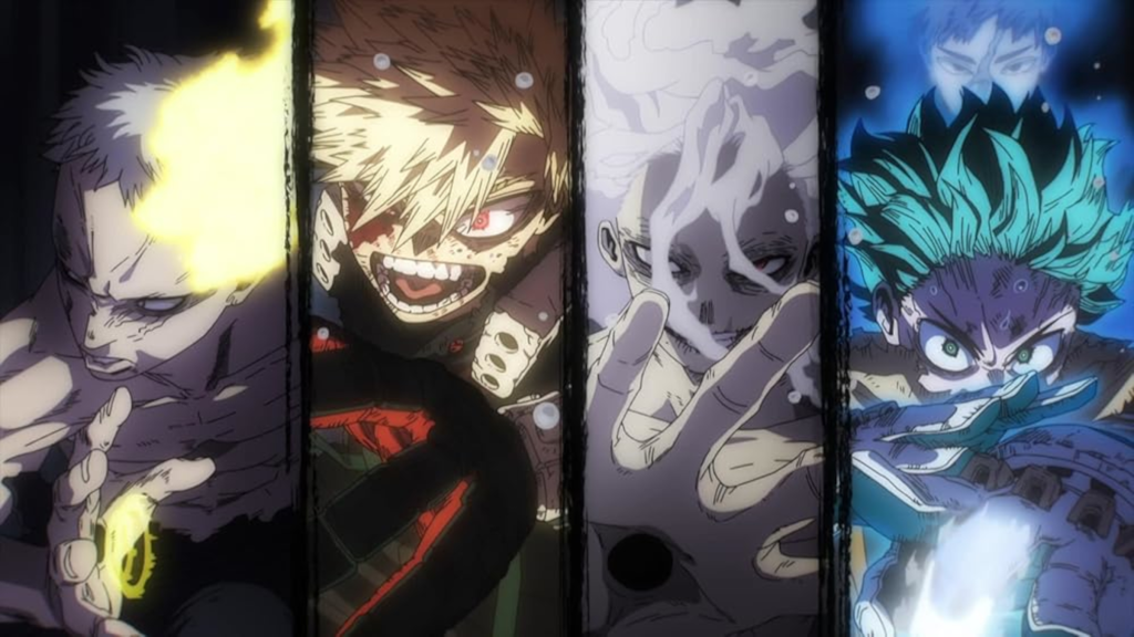 All for One, Bakugo, Shigaraki, and Deku in My Hero Academia Season 8