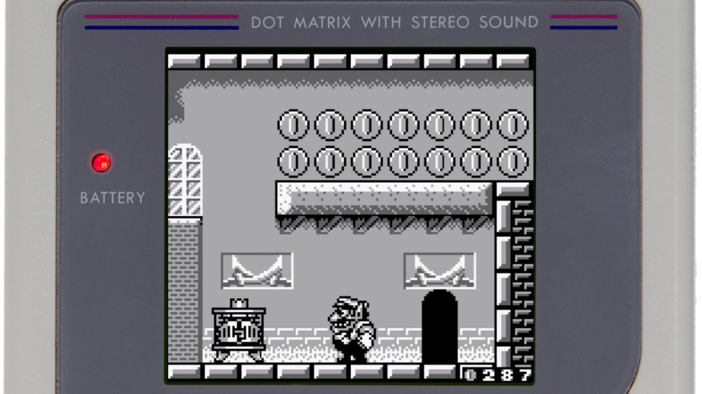 A screenshot from Wario Land II, showing Wario.