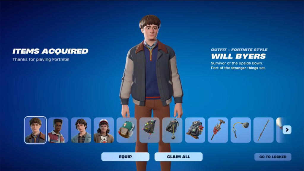 The Will Byers skin in Fortnite.
