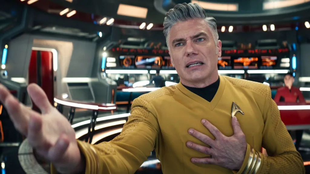 Anson Mount as Captain Pike in Star Trek Strange New Worlds episode Subspace Rhapsody