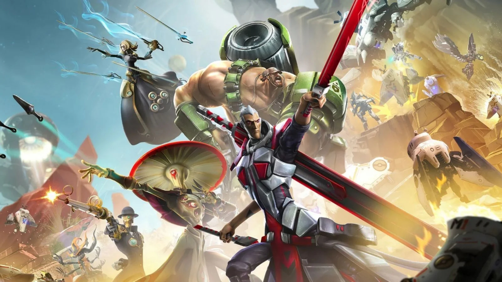 The key art for Battleborn featuring its heroes in action poses.