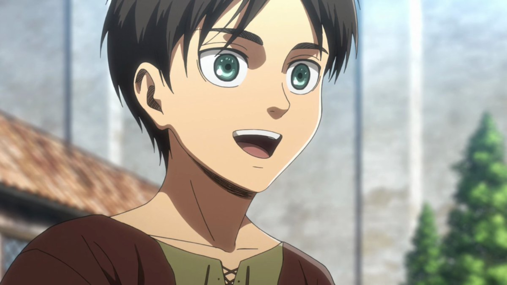 Young Eren smiling in Attack on Titan