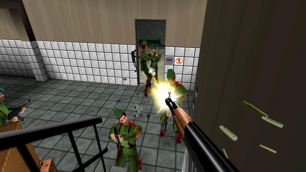 A screenshot from GoldenEye 007 on the Nintendo 64e.