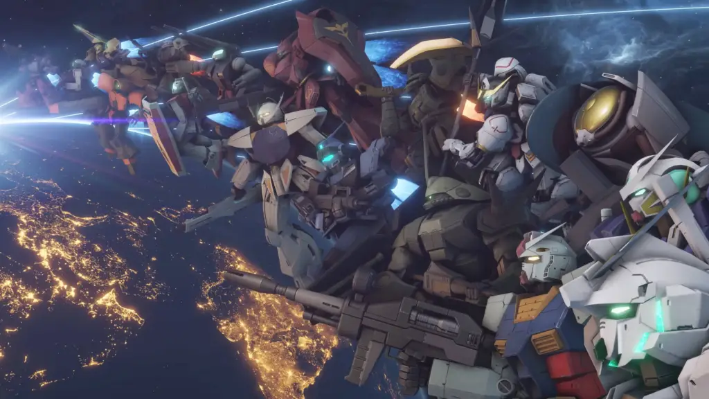 Gundam Evolution hero shooter keyart with playable mobile suits