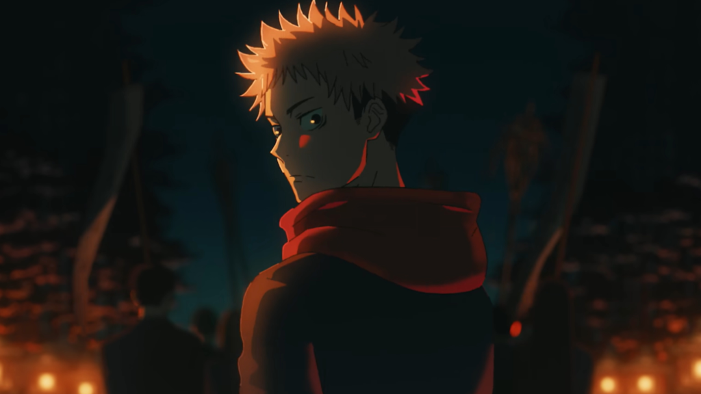 Itadori looking back over his shoulder in Jujutsu Kaisen Season 2's opening theme