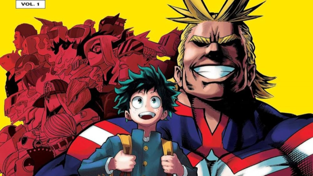 Deku and All Might on the cover of My Hero Academia Vol. 1