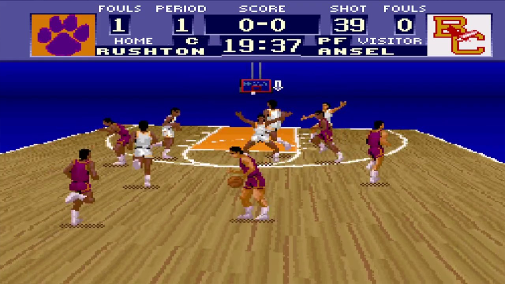 A screenshot from NCAA Basketball on the SNES.
