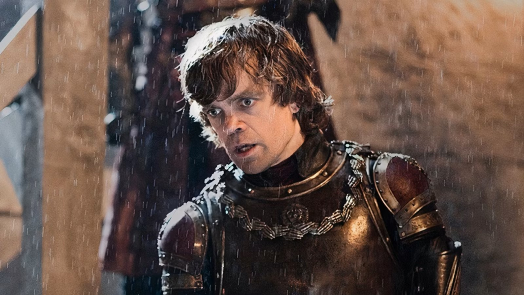 Peter Dinklage as Tyrion Lannister giving a speech in Game of Thrones Season 2