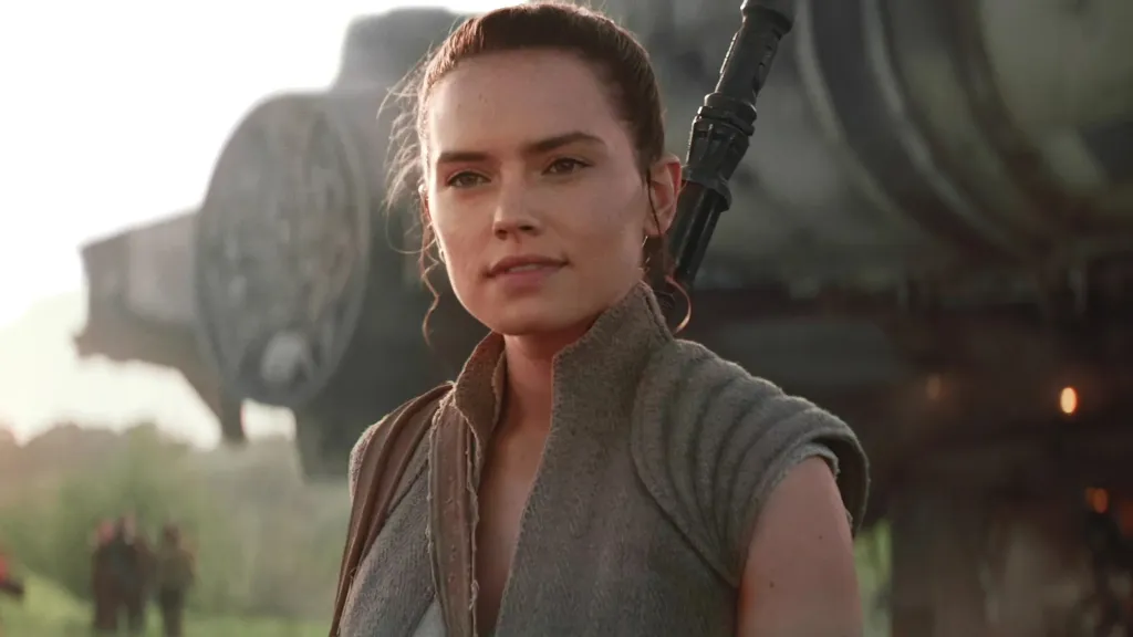 Rey smiling on Resistance base in The Force Awakens