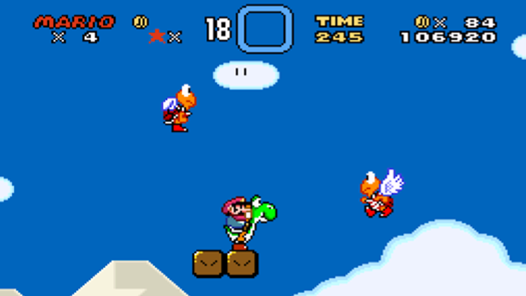 A screenshot from Super Mario World on the SNES.