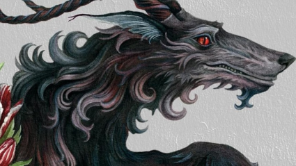A wolf on the cropped cover of The Red Winter by Cameron Sullivan