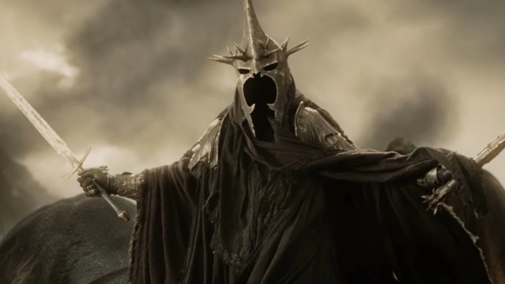 The Witch-king of Angmar holding a sword in The Lord of the Rings movies