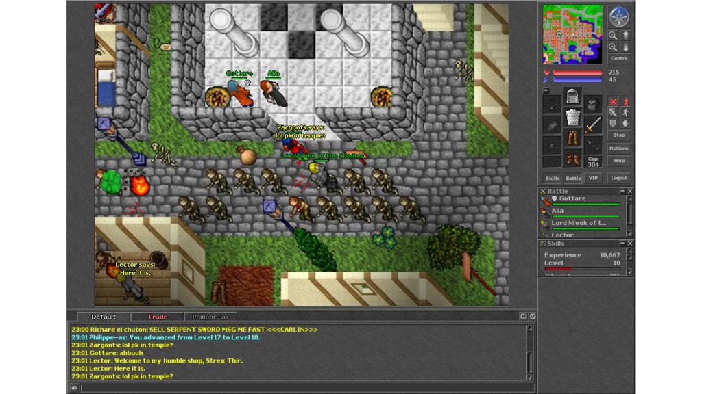 A screenshot from Tibia (1997).