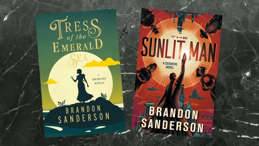 The covers of Tress of the Emerald Sea and The Sunlit Man