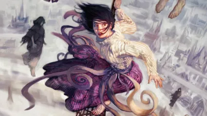 Vin on the original cover of Mistborn