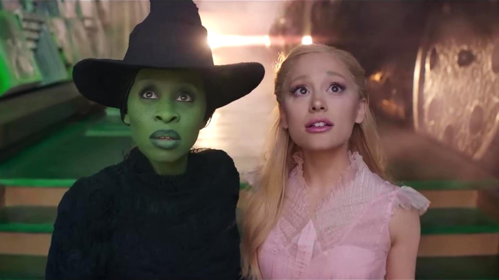 Elphaba and Glinda looking up in Wicked Part 1