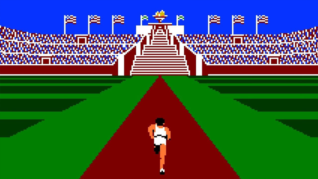 A screenshot from World Class Track Meet on the NES.