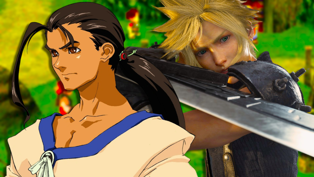 Art of Fei Fong Wong from Xenogears next to Cloud from Final Fantasy Rebirth holding a sword.