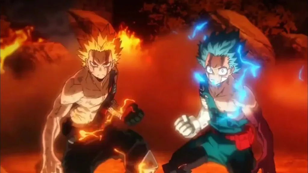 Bakugo and Deku fighting Nine in My Hero Academia: Heroes Rising