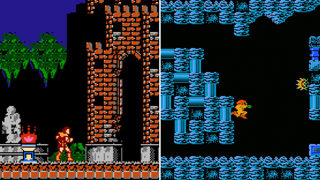 Screenshots from Castlevania and Metroid.
