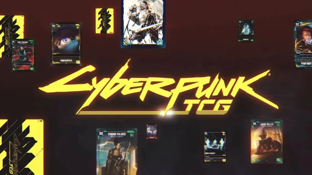 The logo and card art for Cyberpunk 2077 TCG.