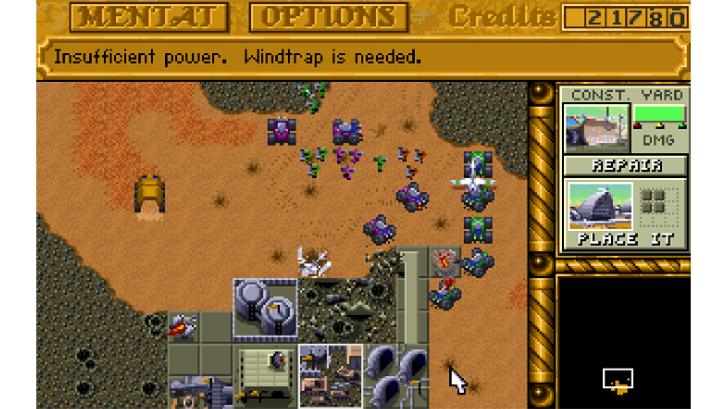 A screenshot from Dune II (1992).