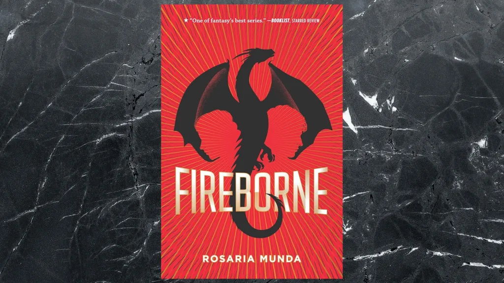 The cover of Fireborne by Rosaria Munda against a black background