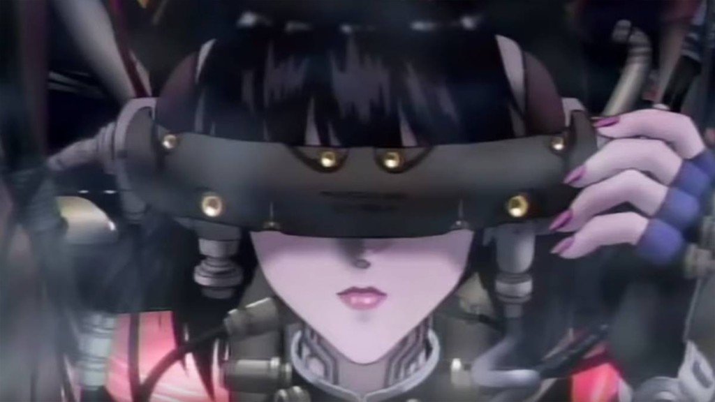 A screenshot from the intro for Ghost in the Shell on the PlayStation.