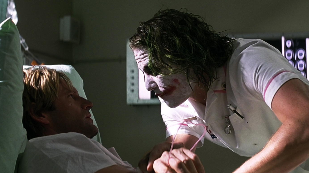 Harvey Dent and The Joker in The Dark Knight hospital scene