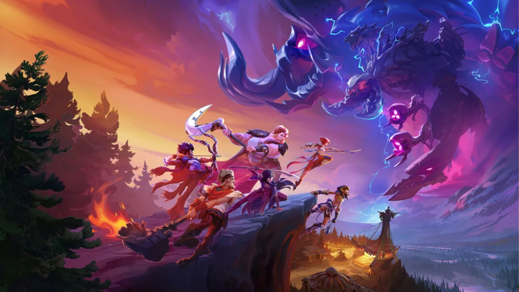 The key art for Horizon Hunter's Gathering featuring the Hunters lunging at robots.